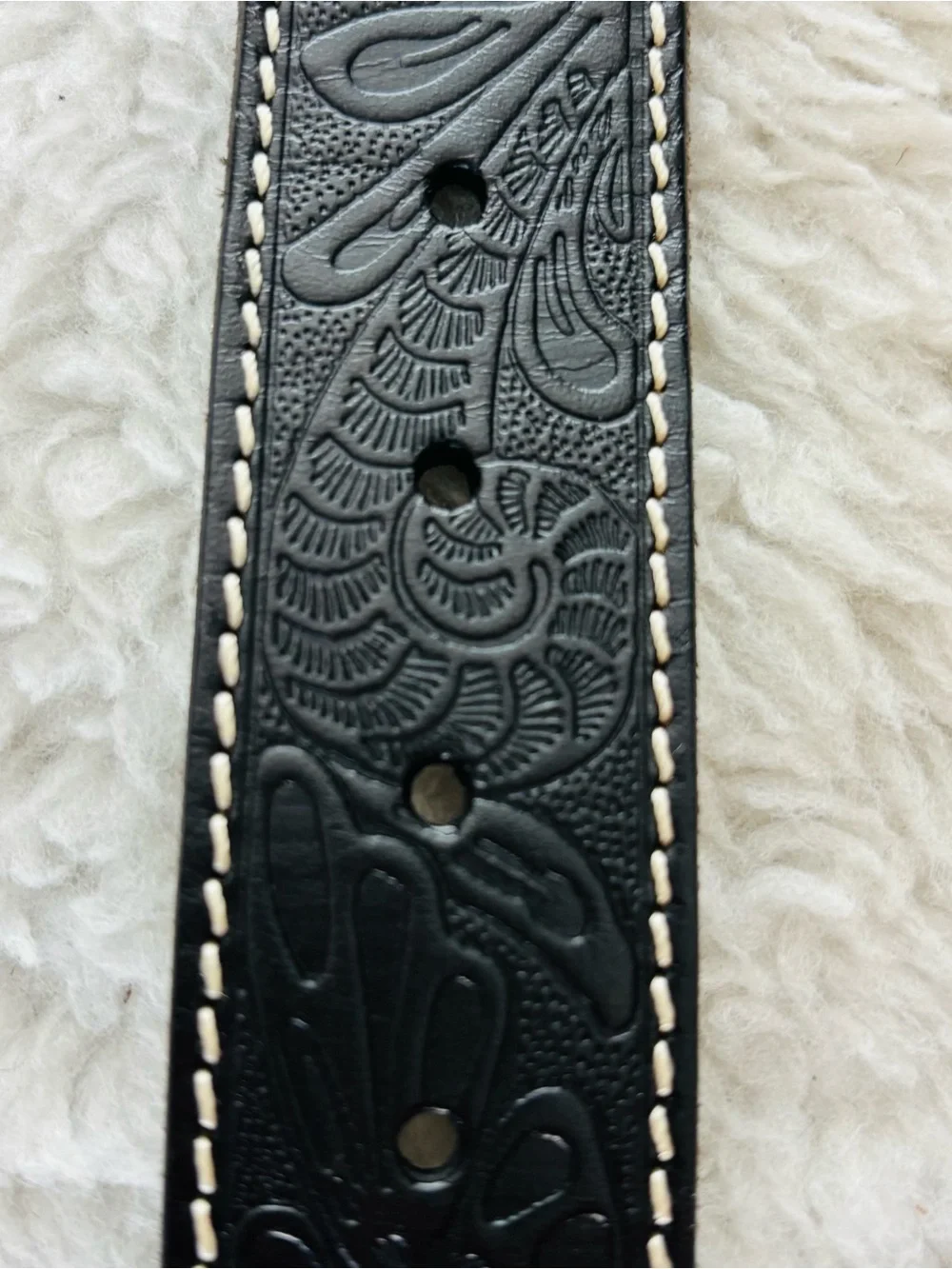 Classic Black Embossed Leather Western Belt with Engraved Silver Buckle Sz 38